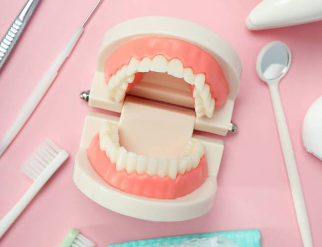 Concept of dental care, tooth care, top view